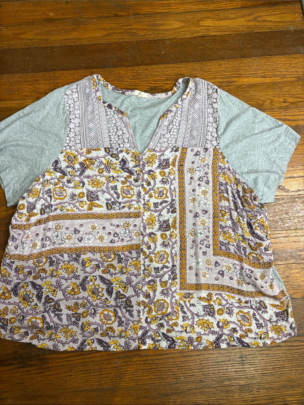 Anthropologie Tiny Samra Handkerchief Mixed Media Floral Lace T-Shirt 3X